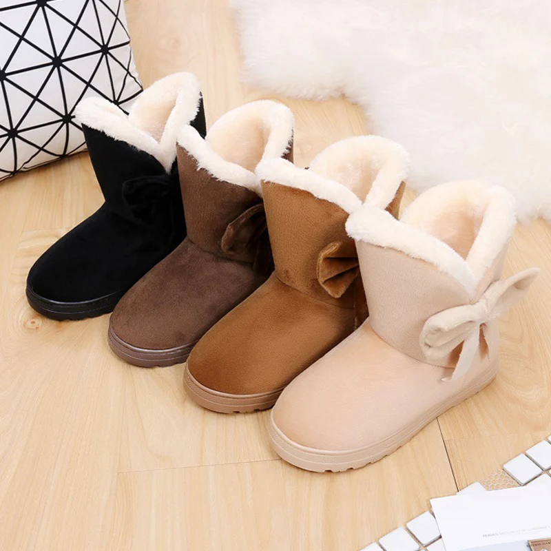 1 пара; женские зимние ботинки; Теплая обувь с бантом; плюшевая нескользящая зимняя Уличная обувь; EDF88