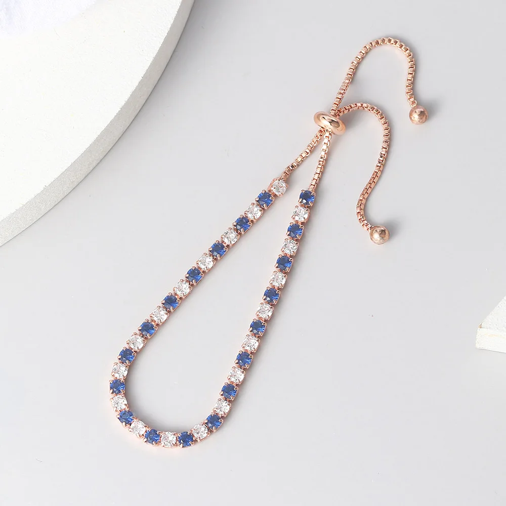 A Rainbow Zircon Chain Tennis Bracelet for Women with blue sapphires and white diamonds, combining women's fashion and new fashion trends.