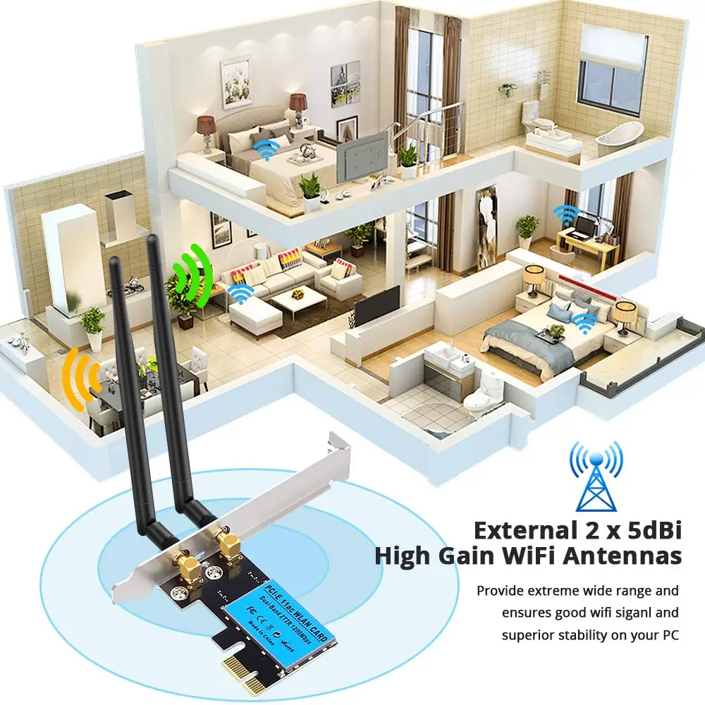 Беспроводная сетевая карта AC1200Mbps PCIe двухдиапазонный адаптер с поддержкой Wi Fi 2 4