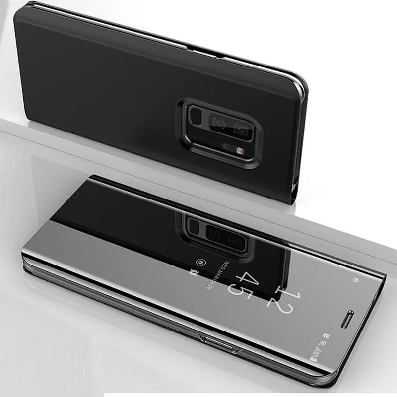 black YueTuo Роскошный кожаный флип-чехол для huawei p9 plus p9plus p 9 умный зеркальный прозрачный Твердый чехол на заднюю панель телефона для p9 чехол s coque - Цвет: black