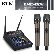 EYK Mixer Audio Stereo microfoni Wireless UHF integrati Console di missaggio a 4 canali con effetto USB Bluetooth per chitarra DJ Karaoke PC