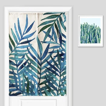 

Door Curtain Mount Fuji Door Valance Green plant Printed Half Open Curtain Partition Curtain kitchen Curtain Room Decoration