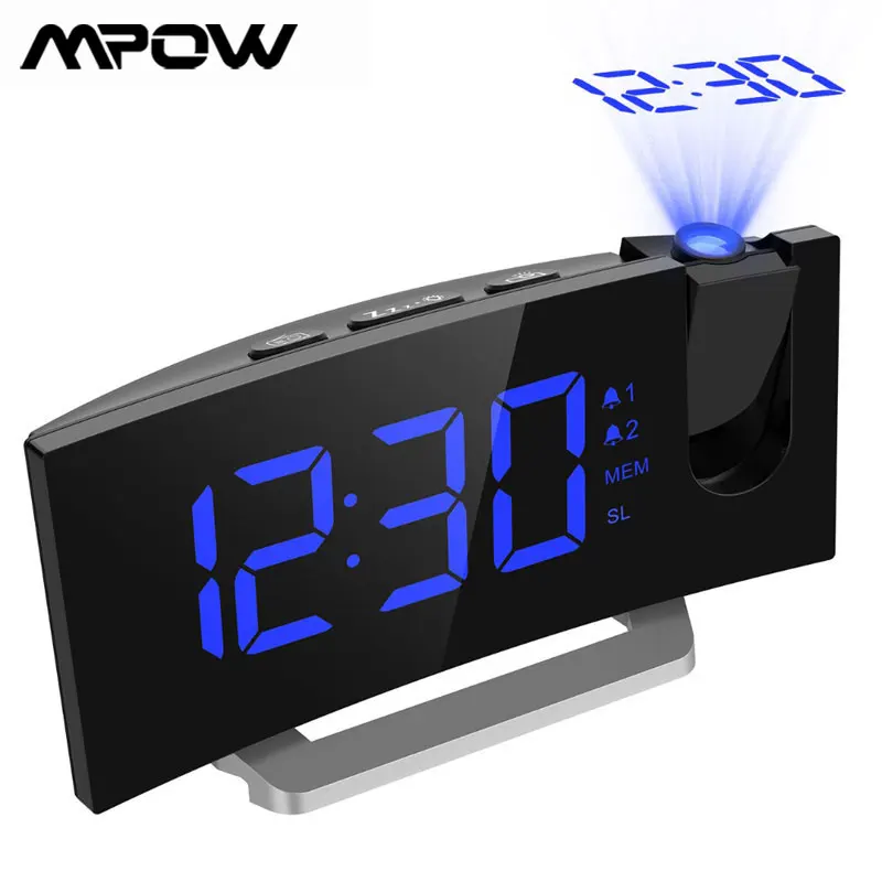 MPOW светодиодный FM проекционные часы 2 будильника многофункциональный изогнутый
