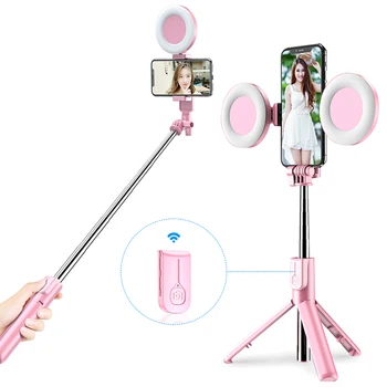 Palo de Selfie inalámbrico con Bluetooth y anillo de luz Led, trípode plegable, monopié para iPhone, Xiaomi, Huawei, Samsung, Android, trípode en vivo
