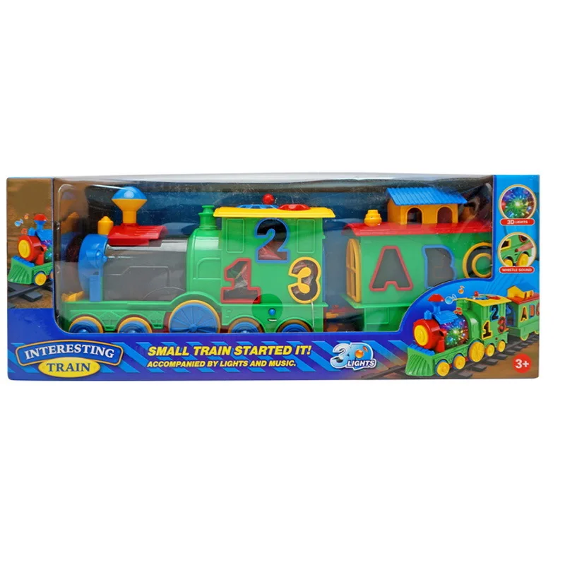

CHILDREN'S Toy Cartoon Electric Small Train Creative Shining Music Universal Building Train Stall Hot Selling