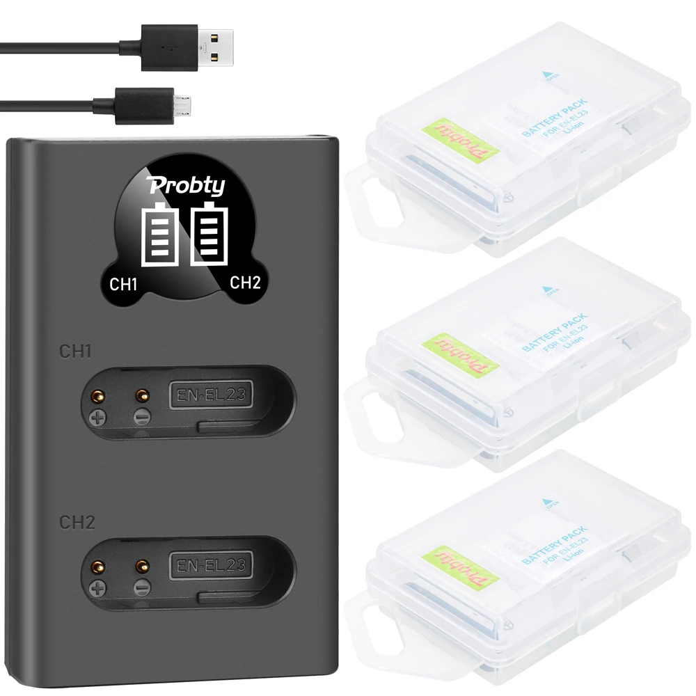 En-El23 Batteria O Doppio Caricabatterie Per Nikon Coolpix B700 P600 P610S P900S S810C