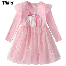 VIKITA/платье с единорогом для девочек; платья принцессы для дня рождения; сезон осень-зима; Vestidos; Детские платья с единорогом для девочек