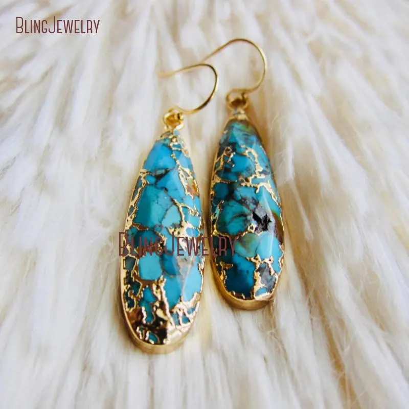

Gold Turquoises Dangle Earrings Teardrop Tribal Turquoises Earrings ER27819