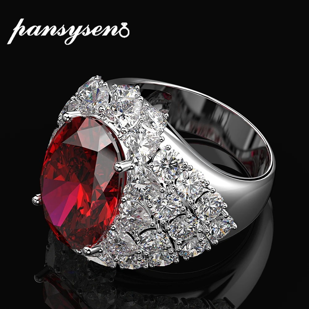 PANSYSEN Luxury 925 Sterling Silver Ruby Sapphire Diamond Cocktail Party Rings for Women Fashion Fine Jewelry finger Ring Gifts | Украшения