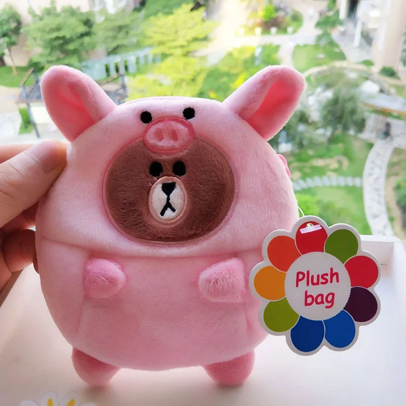 New Anime Cartoon Black Cat Frog Duck Green Dinosaur Elephant Bear Squirrel Plush Purse Wallet Small Key Card Changes Coin Bag (1)