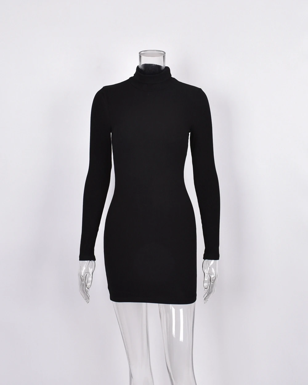 Summer New Women's Wear Black High Collar Long Sleeve Outdoor Sports Sexy Tight Mini Short Dress long sleeve dress