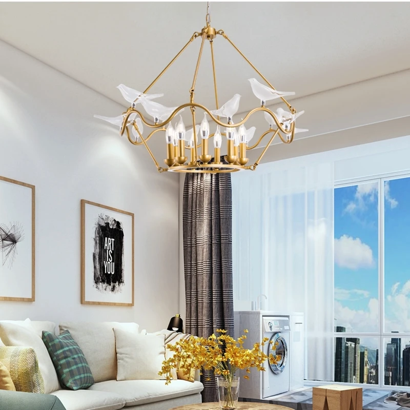 

System Model House Atmosphere Pure Copper Birdie Glass A Chandelier Post Modern Concise Light Luxurious Birdie A Chandelier