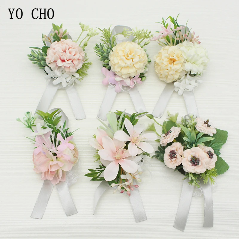 YO CHO Artificial Corsage Unique Groom Boutonniere Bride Wrist Corsage