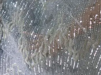 

African french net high quality ZH-108885 beaded bridal tulle mesh lace embroidered beaded fabric