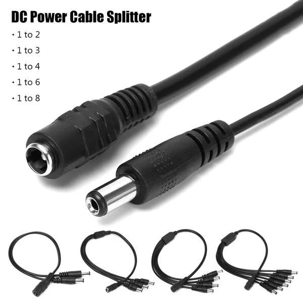 Adaptador de conector de 12V, Cable de alimentación CC de 1 a 2/3/4/6/8 vías, divisor hembra a macho