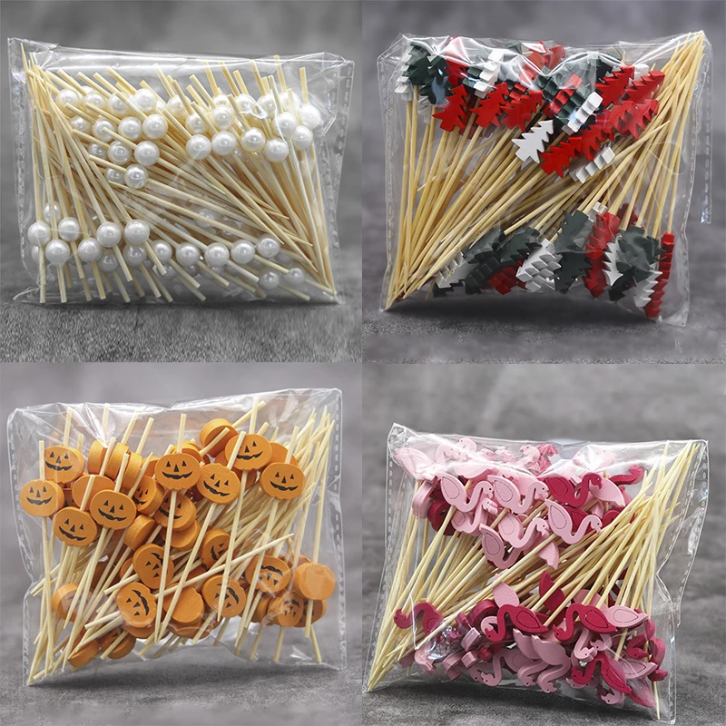100PCS 9cm Коктейльные Палочки Бамбук Декоративные Зубочистки Фруктовые Закуски