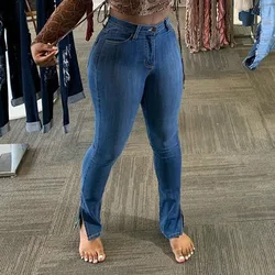 Solid Jeans Women Tight Slim Denim Plus Size Korean Style Side Slit Ankle-length College Trendy All-match Female Bottom Chic Solid Jeans Women Tight Slim Denim Plus Size Korean Style Side Slit Ankle-length College Trendy All-match Female Bottom Chic