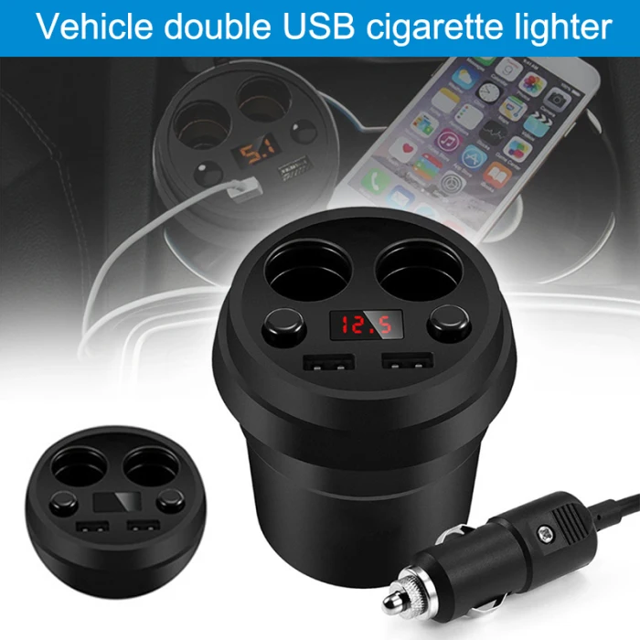 Автомобильное зарядное устройство 2 USB чашки разъем питания адаптер прикуривателя Разветвитель с напряжением светодиодный дисплей GK99