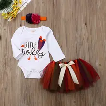 US Turkey Thanksgiving Day Clothes Baby Girl Romper Tulle Skirt Headband Clothes Outfit Set0-12 months