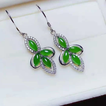 

New! Fidelity natural 3*6mm Hetian jasper drop earrings s925 sterling silver elegant fine jewelry for women green gemstone