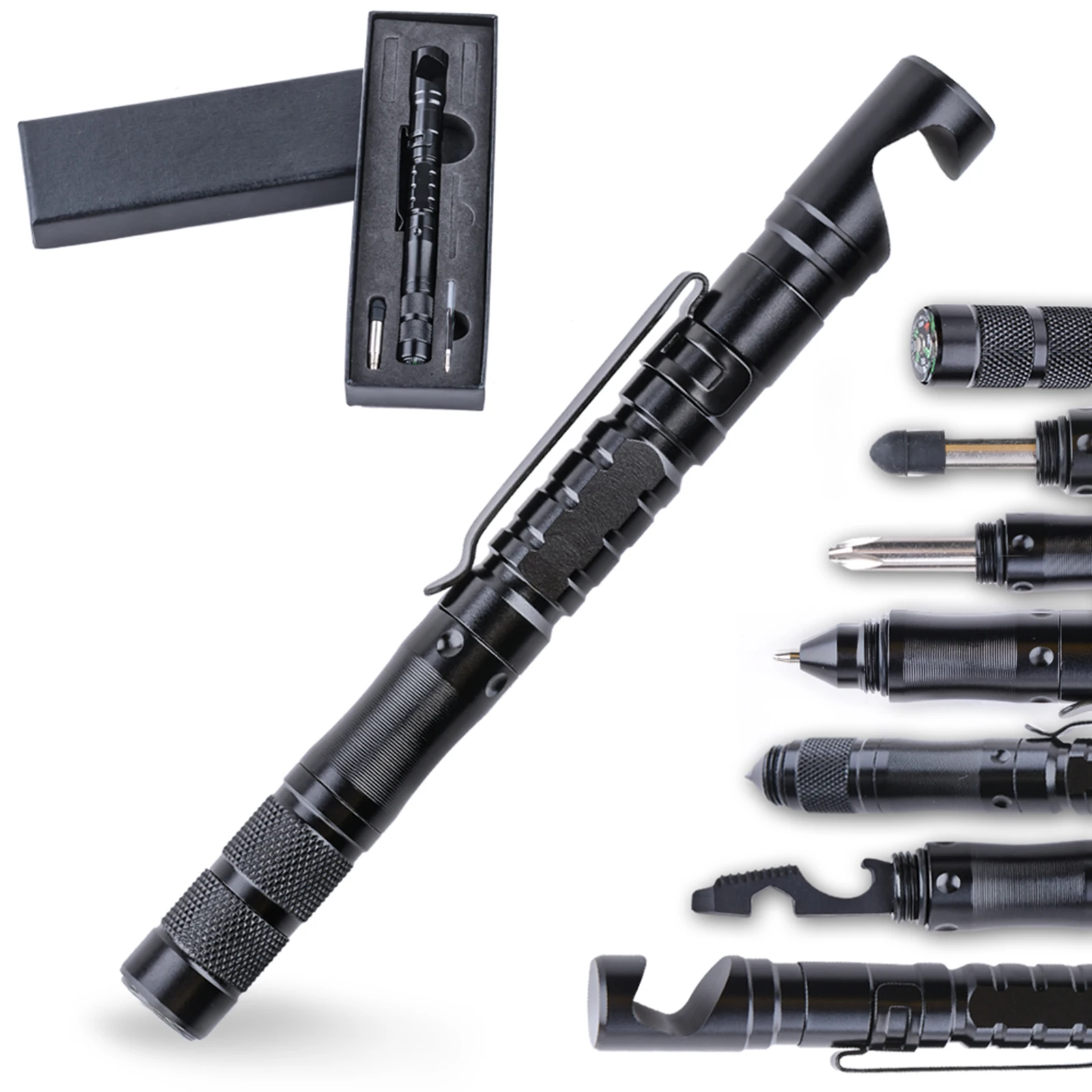 

Multi-Function Military Self Defense Weapons Tactical Pen phone holder can opener Glass Breaker Waterproof Camping Survival