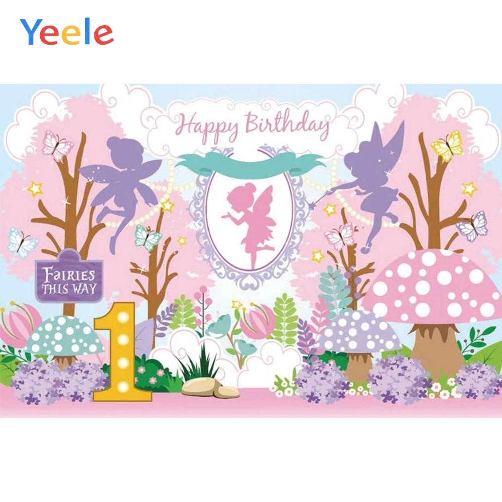 

Fairy Tale Mushroom Forest Elves Princess Baby 1st Birthday Party Pink Dreamy Backdrop Photography Background For Photo Studio