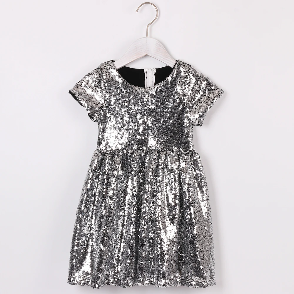 Платье с блестками для девочек; серебристое детское платье принцессы с блестками; летнее платье для маленьких девочек; Свадебные платья для первого причастия; праздничное платье для девочек