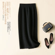 Длинные вязаные юбки для женщин, высокое качество, эластичная лента, Осень-зима, плотная Шерстяная Юбка, толстая теплая вязаная Офисная Женская юбка