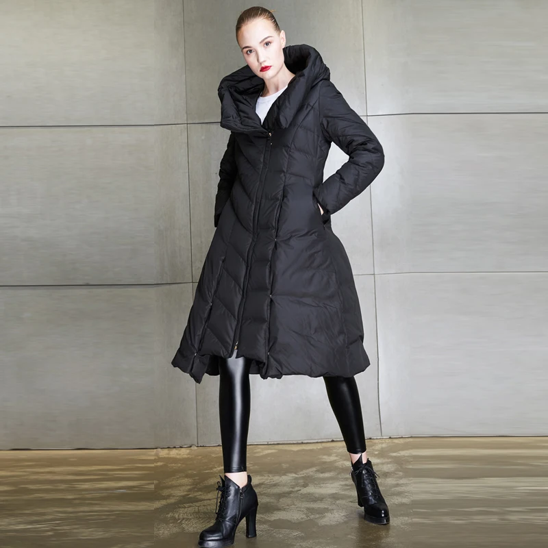 INKEO  Luxury Winter Women Pleated Down Jacket Elegant Skirt Type 90% White Duck Down Coat Female Thick Overcoat Pink O688