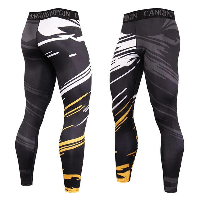Quick-drying Men Running Tights Pants Compression Print Basketball Training Leggings Elastic Gym Clothing Men Workout Sportswear KC192