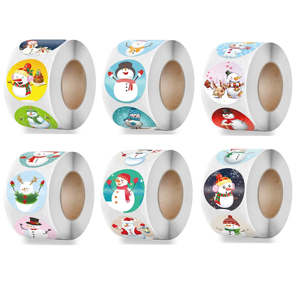 

Merry Christmas Sticker 8 Designs Snowman Sealing Labels for Xmas Thank You Greeting Cards Gift Decor 500pcs/roll
