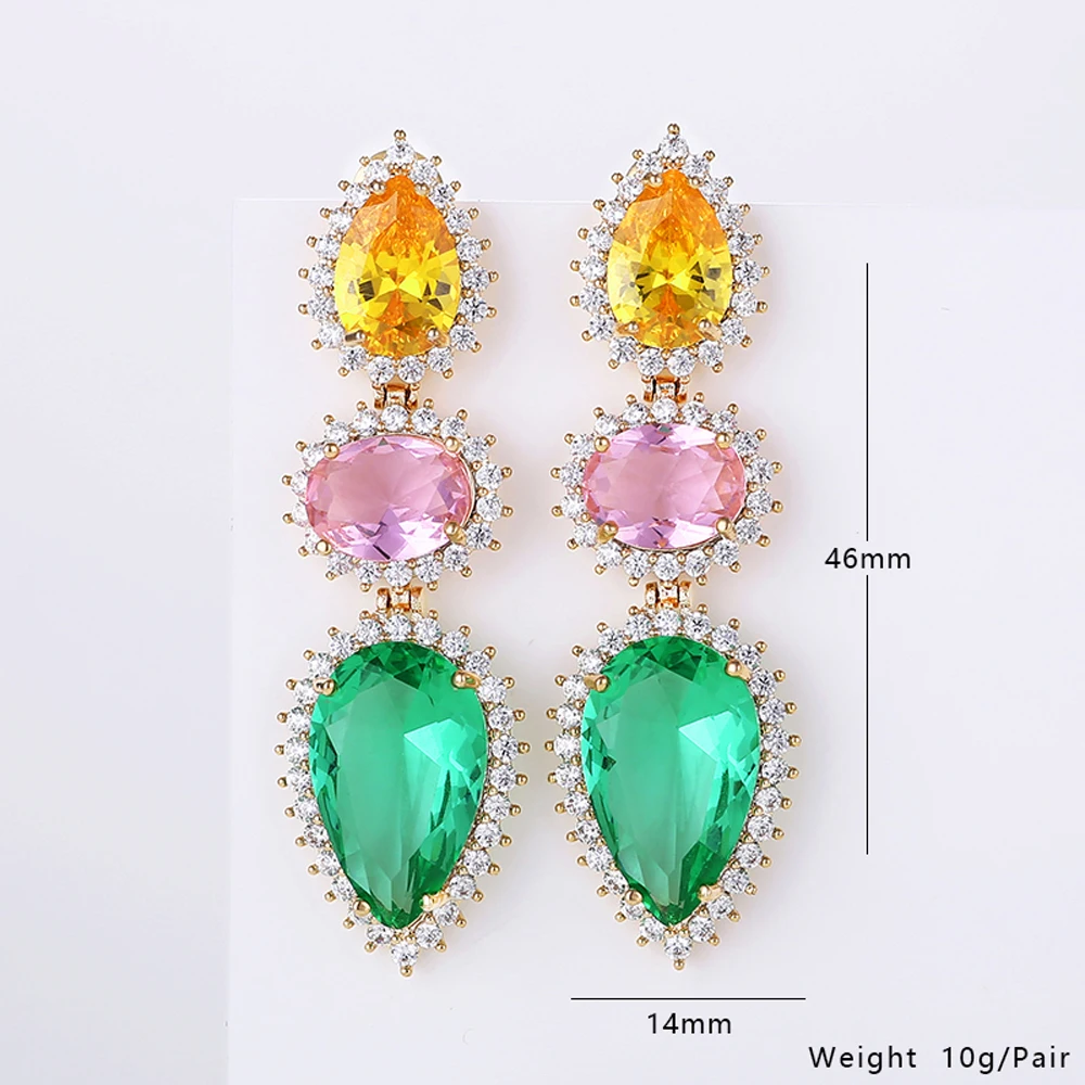 HIBRIDE Water Shape Colorful AAA Cubic Zirconia Stone Round Drop Earrings for Women Luxury CZ Party Event Jewelry E-520