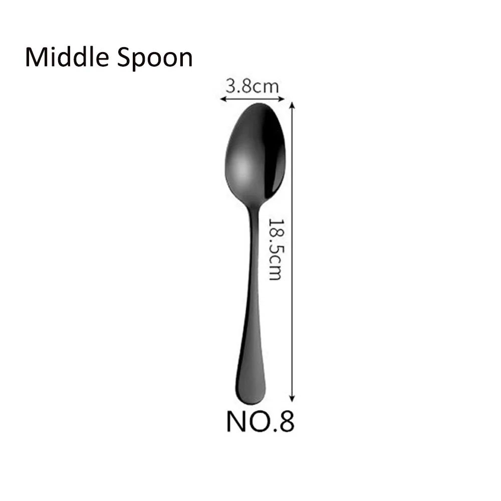 No.8 Middle Spoon Набор посуды 304 нержавеющая сталь черный набор столовых приборов столовые приборы сервировочный нож для рыбы торт салат вилка сахарная ложка набор серебряных изделий 1 шт - Цвет: No.8 Middle Spoon