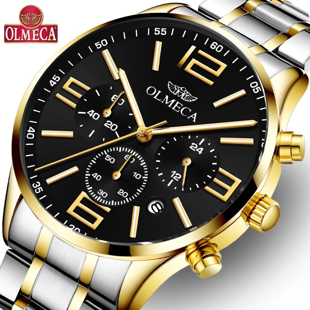 

OLMECA Man's Watches Fashion Brand Luxury Quartz Watch Stainless Steel WristWatch Date Chronograph Male Clock Relogio Masculino