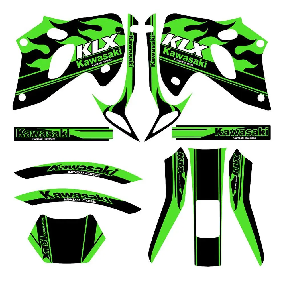 

Green Style Full Graphics Decals Stickers Custom Number Name 3M Bright Matte Stickers Waterproof For Kawasaki KLX250ES 1993-1997
