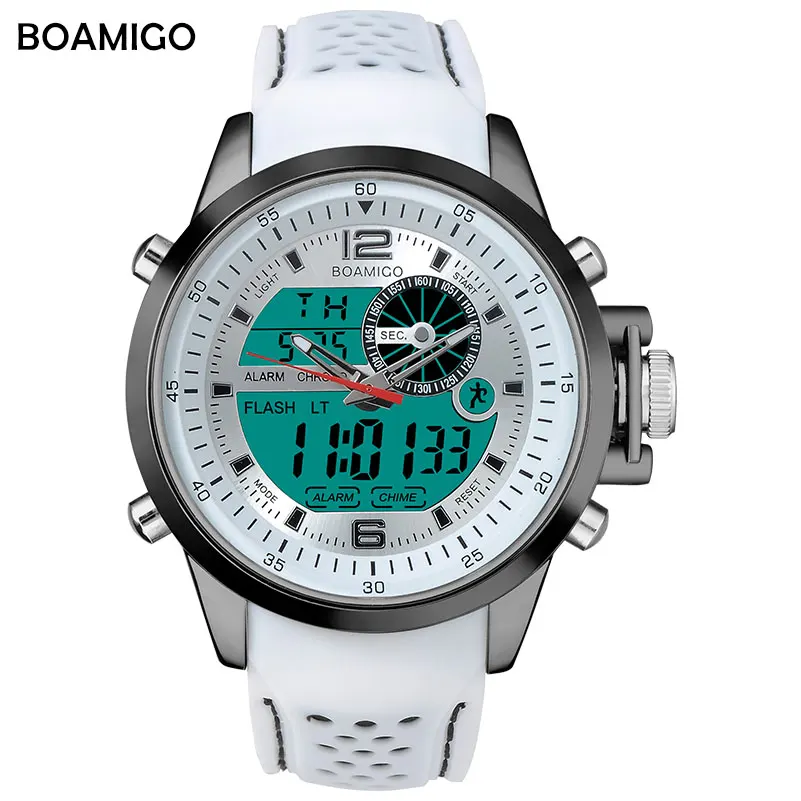 

men sports watches dual display quartz watches analog digital LED watches rubber strap BOAMIGO brand Electronic 30M wristwatches