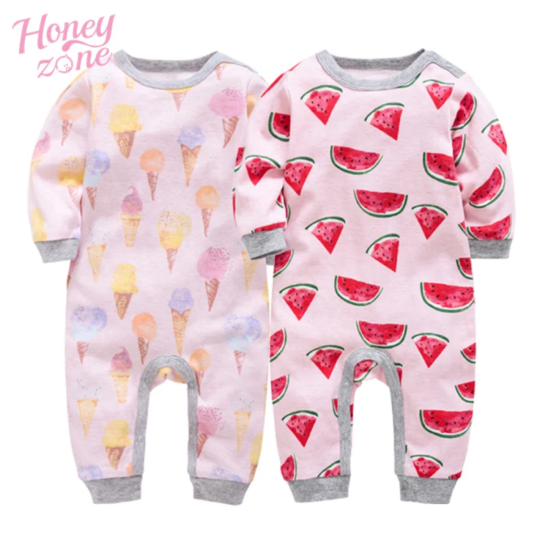 Honeyzone/Одежда для новорожденных, 100% хлопок, 3, 6, 9, 12 месяцев, roupa de bebe, пижама с длинными рукавами для маленьких девочек, детские комбинезоны для