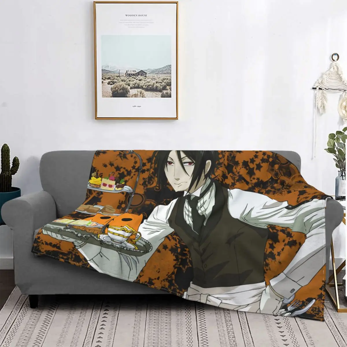 

Black Butler Blanket Fleece Printed Anime Manga Sebastian Portable Lightweight Thin Throw Blanket for Bedding Outdoor Bedspreads