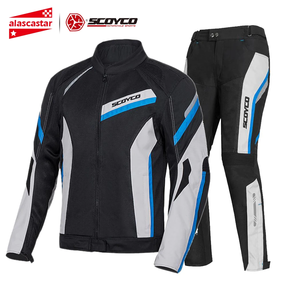 SCOYCO летняя мотоциклетная куртка мужская сетка Chaqueta Moto куртка Защитное снаряжение Светоотражающая мотоциклетная Защита Куртка для мотокросса - Цвет: JK100 And P065 Blue