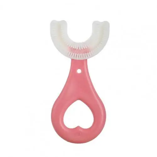 Baby U Shape Toothbrush 360 Degree Teeth Clean Soft Fur Food Grade Material Children Toothbrush Kids Supplies for Daily Pink Heart