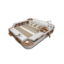 Натуральная кожа кровать каркас мягкие кровати camas горит muebles de массаж безопасный стол динамик bluetooth светодиодный светильник книжный шкаф