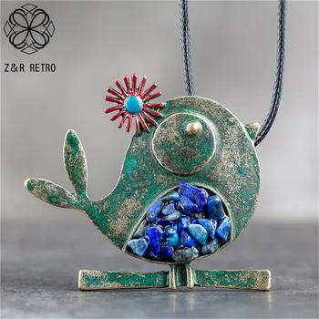 

Bird Long Necklace for Women Vintage Jewelry Pendants Stone Beads 2020 Suspension Rope Chains Choker Wholesale Jewellery Hotsale