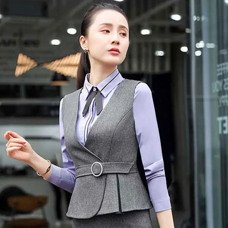 IZICFLY primavera otoño nuevo Estilo Chaleco gris mujeres elegante Delgado negocios entrevista uniforme de oficina estilos formal de trabajo|Chalecos y chalecos| - AliExpress