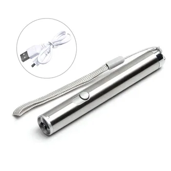 

Stainless Steel Waterproof LED USB Chargeable Flashlight Powerful Rechargeable Cree Torch Keychain Pen Flashlight Outdoor Tools