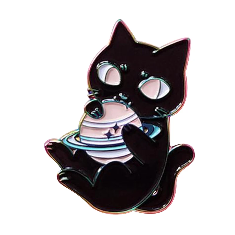 Rainbow Metal Cosmic Cat Design Spilla Kitty Mangiare Saturn Flair Pin Cute Pin K Eyes Match The Planet Little Destroyer Of Worlds!