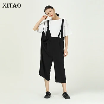 

XITAO Original Europe Loose Plus Size Solid Lace Up Elastic Waist Vintage Streets 2020 Spring Summer New Women Jumpsuit GCC3565