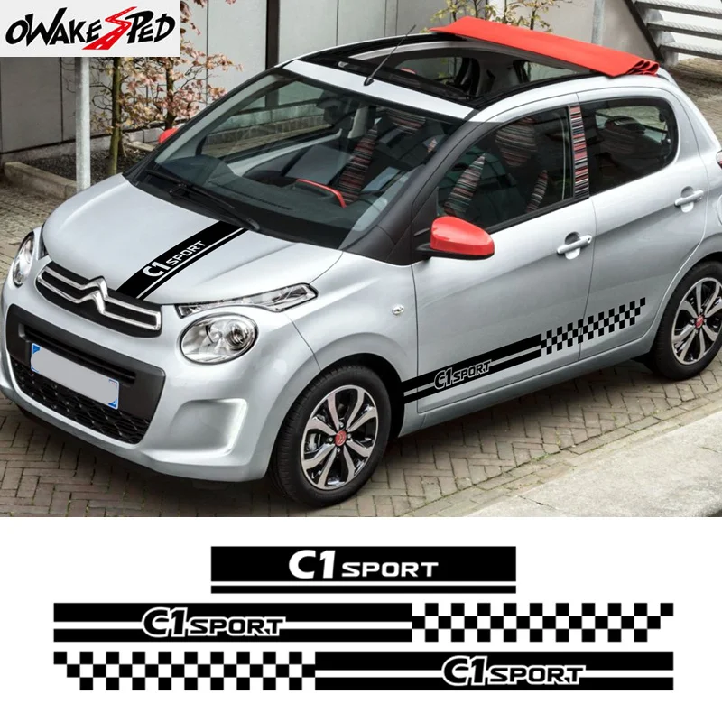 Car Bonnet Sport Sticker For Citroen C1 Auto Door Side Skirt Decor Stickers Racing Lattice Stripes Accessories Vinyl Decal - Car Stickers - AliExpress