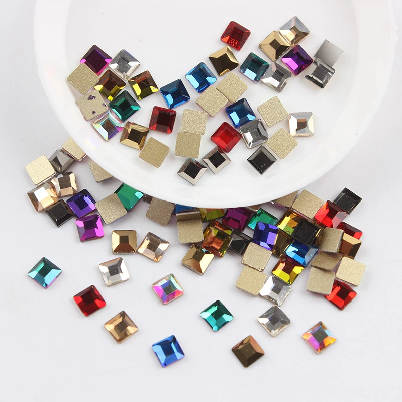 4mm Square Все смешанные цвета, 30 шт, стразы для дизайна ногтей, сделай сам, без горячей фиксации, стеклянные камни для ногтей, драгоценные камни для 3D украшения для ногтей - Цвет: 4mm Square