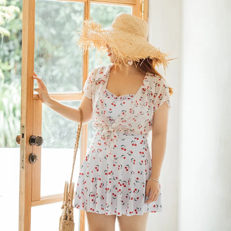 Купальник с принтом вишни пуш ап размера плюс женский сексуальный цельный