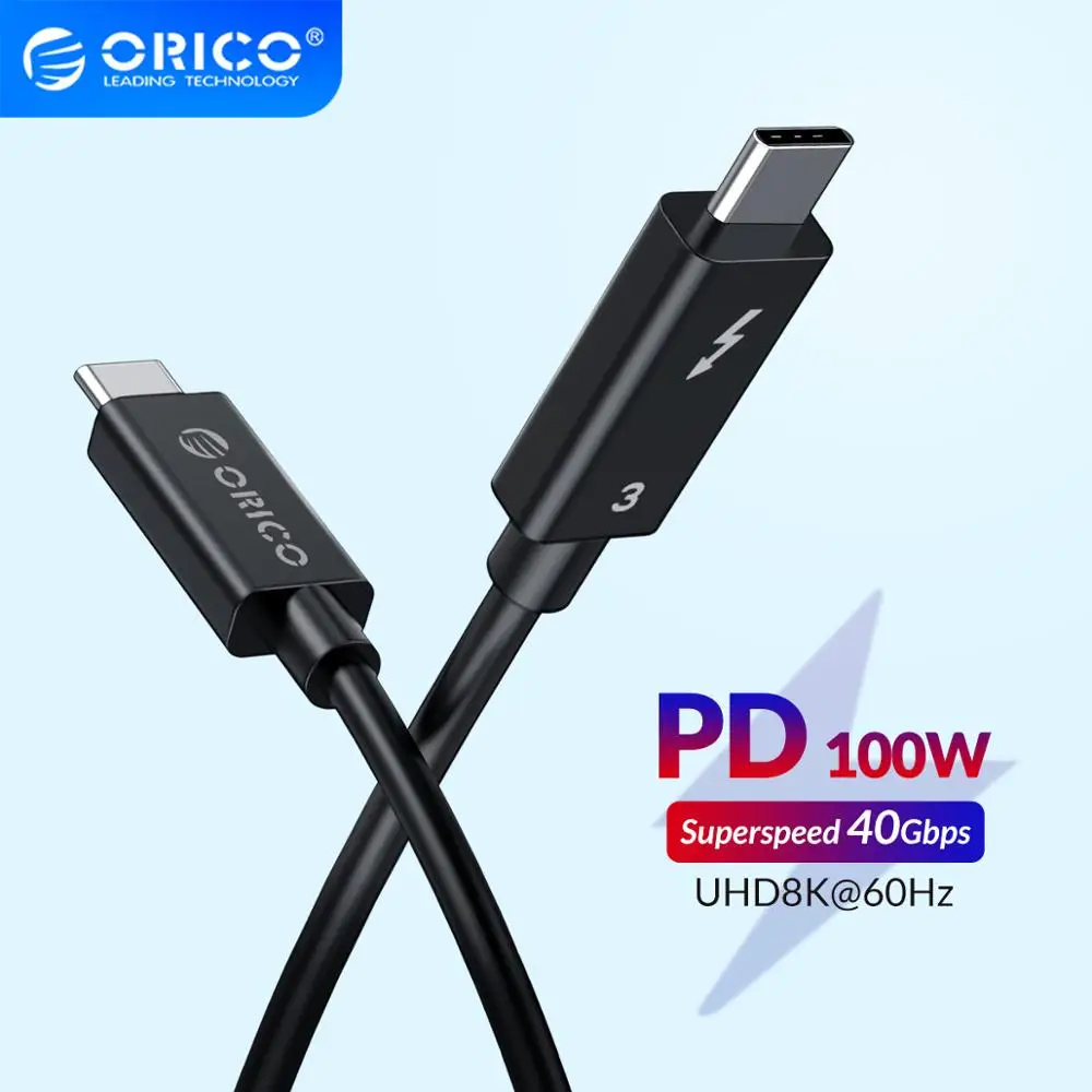 ORICO Thunderbolt 3.0 Cable USB-C to C 40Gbps Data Transfer  8K @60Hz HD 5A 100W for Samsung S10 Xiaomi Type-C Macbooks
